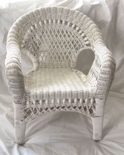 Vintage Wicker Beaded White Childrens Patio Play Art Deco Chair Furniture