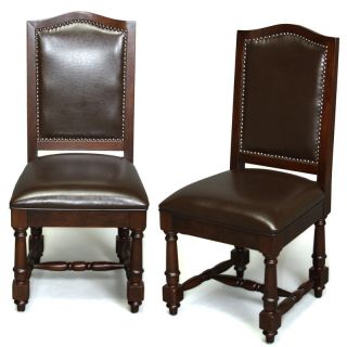 Set of 4 Weathered Oak Wood Brown Leather Dining Chairs