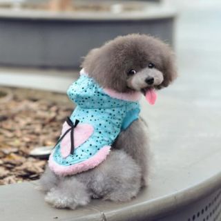 Light Cyan w Black Dots Hooded Winter Coat Jacket Clothes for Pet Dog Size S