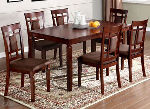 New 7pc Montclair I Dark Cherry Finish Wood Dining Table Set Microfiber Chairs