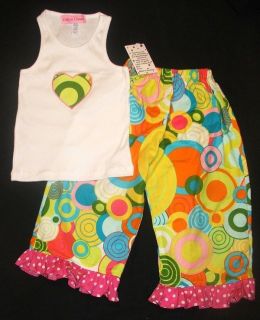 Boutique Girl Outfit Ruffle Wide Leg Pants Top Size 4T
