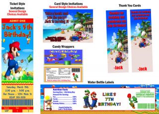 Super Mario Bros Princess Peach Luigi Birthday Party Ticket Invitations Favors