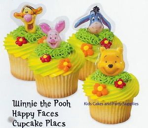 Winnie The Pooh Plaque Cupcake Decorations Toppers Birthday Party Supplies 24
