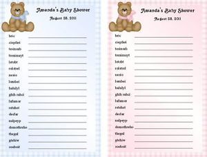 Cute Brown Bear Baby Shower Word Scramble Boy Girl Party Supplies