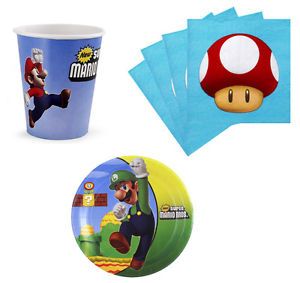 Super Mario Bros Birthday Party Supplies Plates Napkins Cups Set for 8 or 16