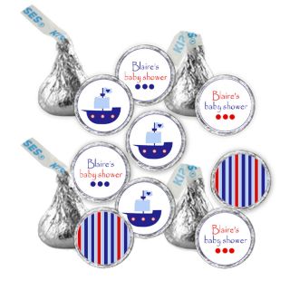 216 Stickers Labels Nautical Baby Shower Boat Personalized 0 75" Blue Red Stripe