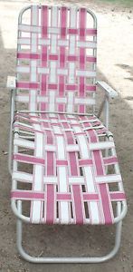 181437413 Vintage Aluminum Chaise Lounge Webbed Folding Lawn Chair 