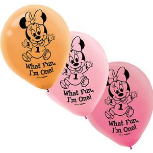 Disney Minnie Mouse 1st Birthday Printed Latex Balloons 15 PC Party Supplies