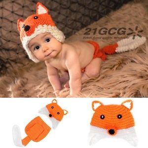Newborn Baby Infant Fox Hat Pants Knit Crochet Clothes Outfit Photo Prop CA1022