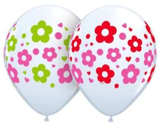 25 Pack Daisies Dots Hearts 11" Balloons White Pink Green Qualatex Helium Baby