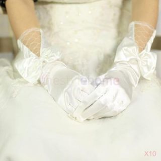 14in White Satin Long Prom Opera Party Fingerless Gloves Women Clothes Supplies