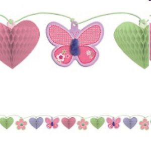 Girls Birthday Baby Shower Butterfly Butterflies Pink Hearts Garland 12 Feet