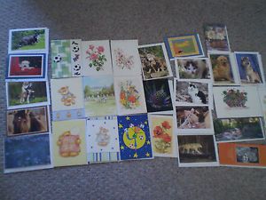 Lot of 30 Assorted Blank Note Cards Dog Cat Wolves Flowers Envelopes Stationery