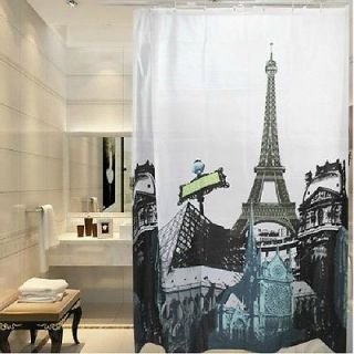 Paris Eiffel Tower Pattern Bathroom Eva Waterproof Shower Curtain with Hooks