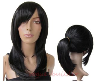 Heat Resistent Long Black Straight Cosplay Party Hair Wig Natural Braid Ponytail
