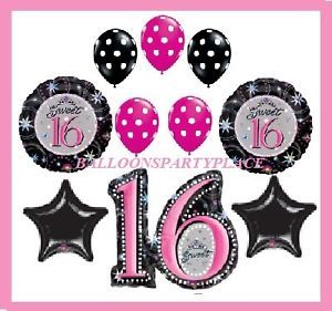 Sweet Sixteen 16 Hot Pink Black Polka Dot Balloons Birthday Party Supplies