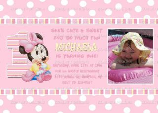 Baby Minnie Mouse 1st Birthday Invitations Thank You Cards 4x6 5x7 UPRINT Read