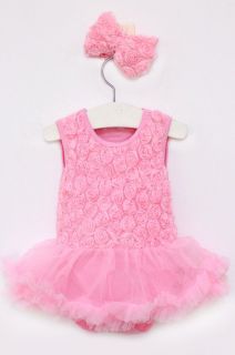 2pcs Baby Girl Infant Newborn Bowknot Headband Romper Outfit Clothes 0 3M Pink