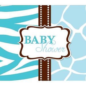 Wild Safari Blue Invitations and Envelopes 8 Ct Baby Boy Shower Party Supply