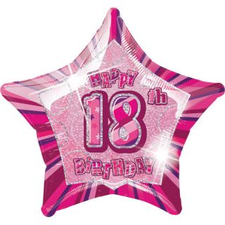 Happy 18th Birthday Foil Helium Balloon Pink Glitz Star Shaped Decoration 20" 18