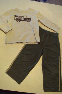 Boys Wonder Kids Garanimals 2 PC Outfit Olive Green Pants Tow Truck Shirt 3T