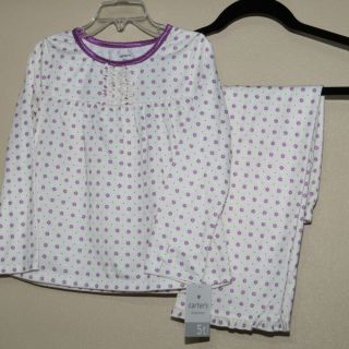 Carter's Girls 2 Piece Purple White Flowers Pajamas Pajama Set Size 4T