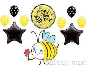 Sweet Bumble Bee Balloons Set Birthday Party Supplies Polka Dots Black Yellow