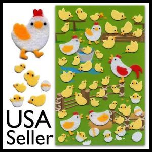 ✰ Cute Chicken Felt Stickers Chick Rooster Sheet Farm Animal Scrapbook Sticker