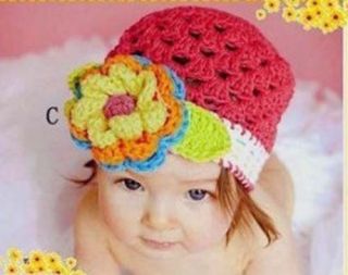 Red Wool Hollow Crochet Flower Beanie Cap Hat for Children Baby Kids Girl CA19