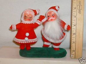 Vintage Christmas Plastic Felt Dancing Mr Mrs Santa