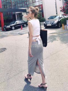 New Fashion Lady Mermaid Long Pencil Maxi Skirt Slim Fit Everyday Dress Grey