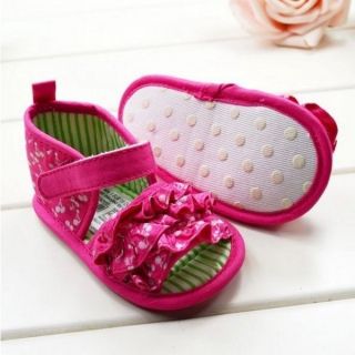 Toddler Girl Baby Soft Ruffle Flower Shoes Gingle Border Velcro Sandals Shoes