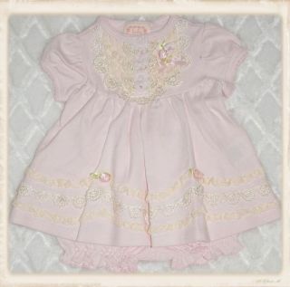 Newborn Baby Biscotti Special Occasion Pink Lace Lullaby Dress Bloomers