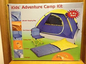 Child Kids Adventure Camp Kit Set Tent Chair Sleeping Bag Flashlight Compass