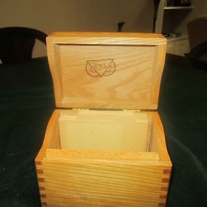 Vintage Wood Wooden Oak Index Card File Recipe Box Dovetail Joints