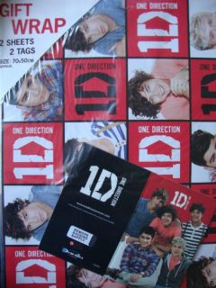1D One Direction Gift Wrapping Paper 2 Sheets 2 Tags