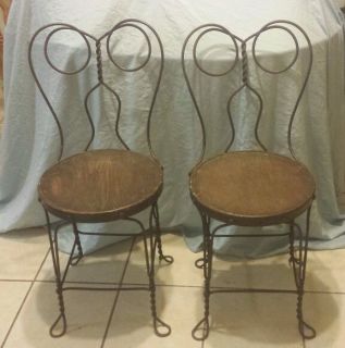 Vintage Pair Twisted Wire Ice Cream Parlor Chairs Soda Shop Chairs