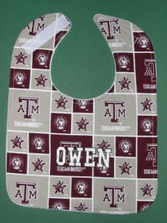 Texas A M University Aggies Personalized Name Baby Bib Large Cotton Terry Large