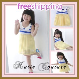 Boutique Girl Trendy Sleek Chic Nautical Pleated Chiffon Babydoll Style Dress