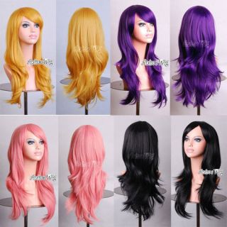 New Hallowmas Fashion Women Long Wavy Cosplay Party Hair Wig 12 Colors 70cm