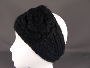Black Super Soft Ear Warmer Muff Knit Head Wrap Hat Headband Crochet 6" Wide