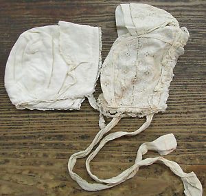 Antique Victorian Baby Bonnet Winter Fancy Summer Bow Top Eyelet as Is Doll NR