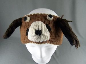 Brown Puppy Dog Face Knit Ear Warmer Muff Wool Head Wrap Hat Headband Fleece
