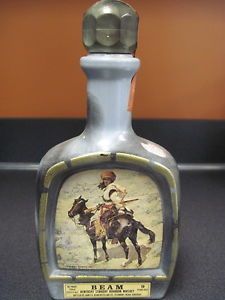Empty Jim Beam Whiskey Decanter Bottle Remington Indian Trapper Frederic Liquor