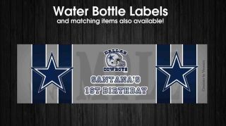 Birthday or Baby Shower Dallas Cowboys Football Water Bottle Labels