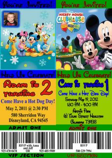 Mickey Mouse Ticket Style Birthday Party Invitation Personalized JPEG