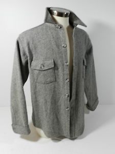 Mens Vintage Woolrich Wool Shirt Jacket Coat Gray Ranch Fishing Hunting XL