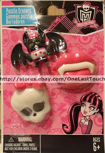 3pc Monster High Puzzle Erasers Skull w Bow Vampire Teeth Lips Bat Set Lot