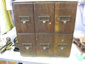 Vintage Oak Dovetailed Index Card Library File Cabinet 6 Drawer Box by Century