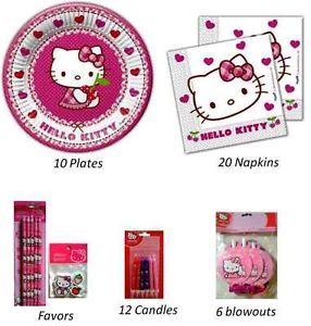 Hello Kitty Birthday Party Supply Set Plates Napkins Candles Blowouts Favors